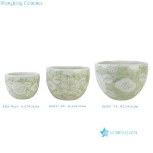 RZSX171-A-L-M-S Chinoiserie Hand-Painted Rusty Light Green Folk Floral Pattern Porcelain Big Bowl Flowerpots