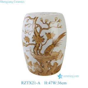 RZTX21-A New Hand Painted Traditional Chinese Sepia Tone Floral & Pheasant Porcelain Stool Side Table