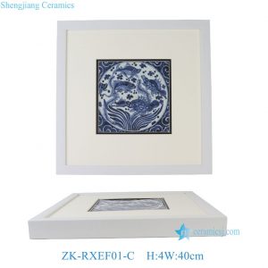 ZK-RXEF01-RXDL01 Series Chinoiserie Blue White Hand Painted Pattern Framed Wall Art Wall Decor