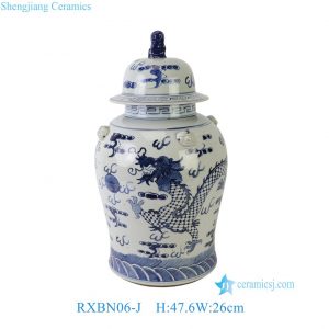 RXBN06-J Wholesale Traditional Chinese Blue White Porcelain Temple Jar with Dragon Design