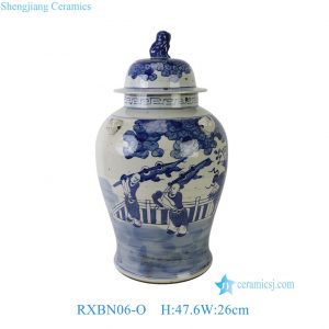 RXBN06-O Handpainted Chinese Boy and Pine Tree Porcelain Temple Jar Oriental Decorative Lidded Ceramic Vase for Home Decor