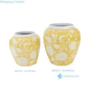 RXCF31-L-S Yellow and White Floral Pattern Ceramic Flower Vase Decor