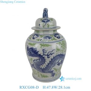 RXCG08-D Large Chinoiserie Blue and White Dragon Porcelain Temple Jar, Decorative Lidded Ginger Jar for Living Room Decor