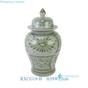 RXCG19-B Vintage Crackle Glaze Porcelain Temple Jar Traditional Decorative Vase Green Lidded Ginger Jar