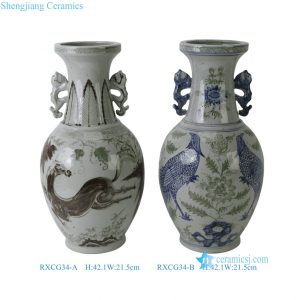 RXCG34-A-B Antique Jingdezhen Blue and White Porcelain Vase Underglaze Red Ceramic Flower Vase Wholesale Home Decor