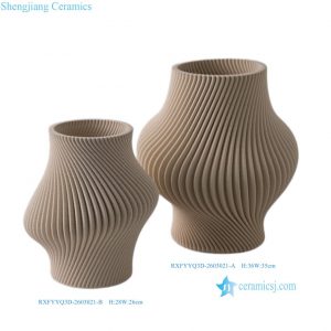New Modern Nordic Contemporary Wabi-sabi Ribbed Spiral Twist Matte Beige Ceramic Vases
