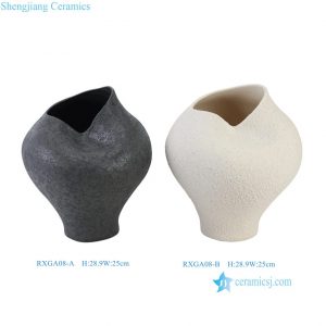 RXGA08-A-B Unique Nordic Wabi-Sabi Rough Textured Irregular Asymmetrical Black /White Ceramic Vase
