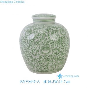 RYVM45-A Wholesale Chinoiserie Green White Full Floral Pattern Ginger Jar Tea Canister Vase