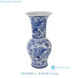 RYWM09-A Blue and White Phoenix Floral Pattern Ceramic Flower Vase