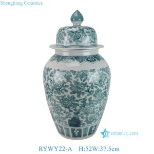 RYWY22-A Special Antique Green Flower Leaf Porcelain Temple Jar Chinoiserie Decorative Ceramic Ginger Jar with lid