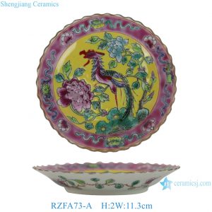 RZFA73-A 4.4 Inch Peranakan Style Phoenix Plate Yellow Ceramic Dish