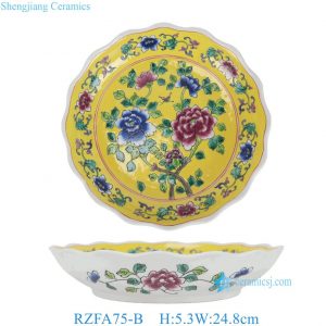 RZFA75-B Vintage Chinese Yellow Famille rose Porcelain Plates