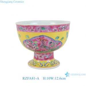 RZFA81-A Chinese Hand Painting Colour Enamels Porcelain Phoenix Floral Pattern High foot Ceramic Cup