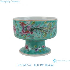 RZFA82-A Nyonya Peranakan Turquoise Famille Rose Phoenix Footed Ceramic Bowl