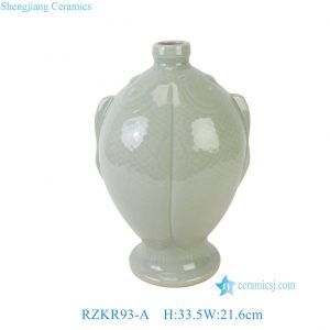 RZKR93-A Chinese Celadon Green Ceramic Twin Fish Vase, Decorative Porcelain Flower Vase Centerpiece Home Decor