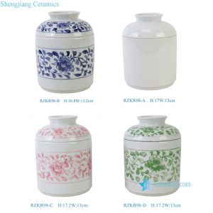 RZKR98-A-B-C-D New Chinoiserie Hand-Painted Floral Scroll Cylindrical Ceramic Tissue Box
