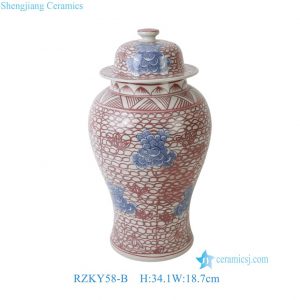 RZKY58-B Factory Directly Chinoiserie Red Blue Flower Motif Porcelain Temple Jar Medium Decorative Table Centerpiece
