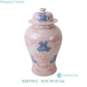 RZKY58-C Wholesale Chinoiserie Pink Blue Floral Pattern Porcelain Temple Jar Medium Decorative Table Centerpiece