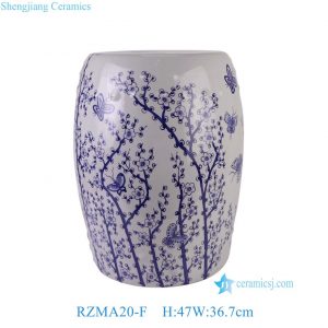 RZMA20-F Blue White Plum Blossom Butterfly Ceramic Garden Stool Chinoiserie Porcelain Drum Stool