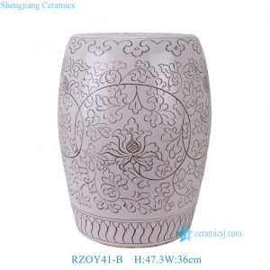 RZOY41-B Minimalist Etched Line Art Porcelain Stool Monochrome Grey Patio Garden Drum Seats