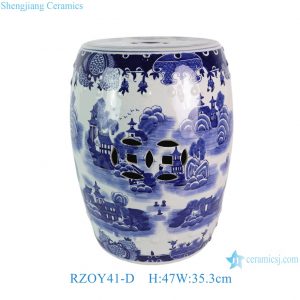 RZOY41-D Oriental Handpainted Landscape Ceramic Garden Stool Scenic River Patio Seat for Outdoor Decor