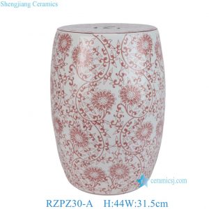 RZPZ30-A Traditional Red Ceramic Drum Stool Oriental Porcelain Patio Side Table for Home Garden Outdoor