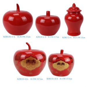 RZRU01-C-D-L-S Festive Atmosphere Holiday Accent Glossy Red Apple-Shaped Ceramic Lidded Storage Jar