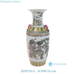 RZSY28-A Jingdezhen Antique Decorative Ceramic Vase Ancient Chinese Figure Playing Pattern Flower Vase Lion Head Handles
