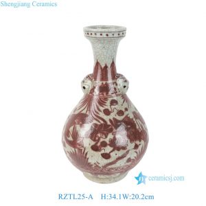 RZTL25-A Jingdezhen Underglaze red Fish algae Pattern Ceramic Crackle Spring Vase