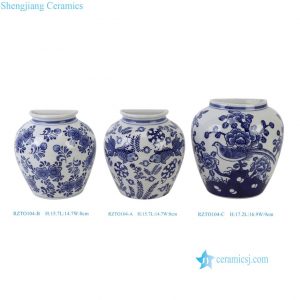 RZTO104-A-B-C  Blue and White Floral Bird Pattern Hanging Ceramic Vase
