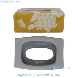 RXAY29-A Yellow Floral Butterfly Ceramic Tissue Box Cover Rectangular Porcelain Napkin Holder for Home