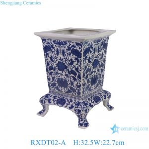 RXDT02-A Traditional Chinese Square Orchid Flower Pot Elegant Blue and White Porcelain Plant Footed Porcelain Planter
