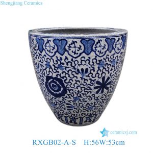 RXGB02-A-S Ice Crackle Glaze Blue White Oriental Flower Pot Chinoiserie Lotus Petite Porcelain Planter