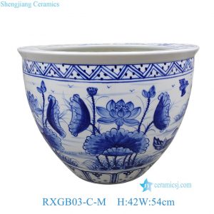 RXGB03-C-M Chinese Lotus Pond Porcelain Fish Basin Traditional Floral Ceramic Cachepot Planter