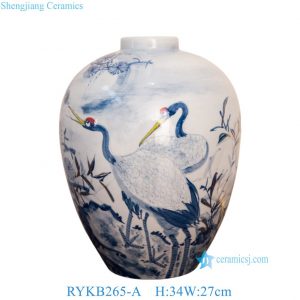 RYKB265-A  Modern style Blue and White Porcelain Crane Pattern with Gold Line Ceramic Table Vase Decor