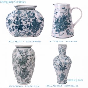 RXCZ-QD24 Green and White Crackle Ceramic Water Pitcher Vase with Handle Floral Porcelain Jug Vase