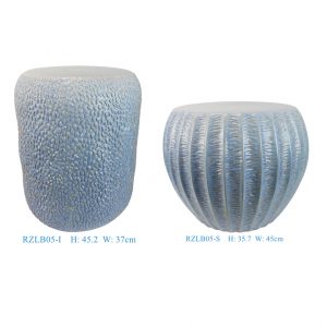 RZLB05-l-S New Modern Coastal Pale Blue Raised Texture Ceramic Garden Stools Indoor & Patio Decor