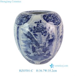 RZOT01-C Blue and White handpainted Floral Bird pattern Open window Ceramic Flower Table Vase Deco
