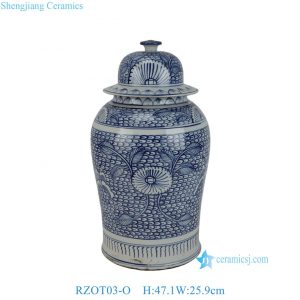 RZOT03-O Blue and white floral leaf pattern handpainted Ceramic Temple Jar