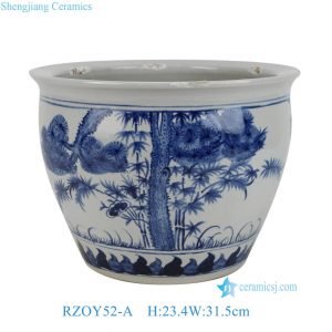 RZOY52-A Blue and White Handpainted Pine tree Floral pattern Ceramic Tank pot Planter