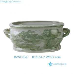 RZSC20-C Classical Oval Green Ceramic Planter Rustic  Porcelain Plant Basin for Indoor Outdoor Garden Decor
