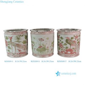 RZSX09-S-T-U 10" Geen Pink and White Bird Floral Pattern Cachepot Pen holder Table Small Vase