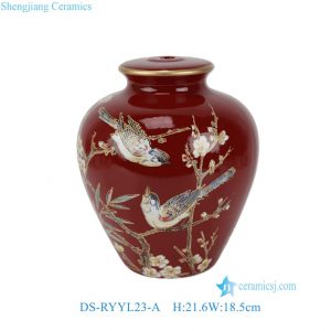 DS-RYYL23-A Red-bottom floral and bird pattern covered jar lamp