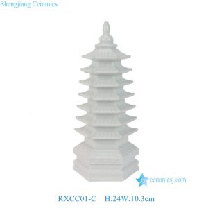RXCC01-C Elegant Solid White Porcelain Pagoda Statue Tabletop Figurine Statutes Chinoiserie Home Tabletop Centerpieces