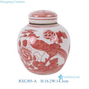 RXCJ05-A Jingdezhen Art Deco Porcelain Tabletop Decor with Hand-Painted Peony Pattern Glazed Red Ming Jars