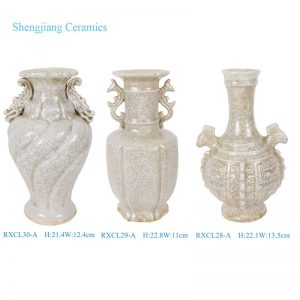 RXCL28-A/ RXCL29-A /  RXCL30-A Antique White Split Crackle Carved Parttern Chinese Ceramic Hexagonal Ceramic Vase