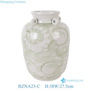 RZNA25-C  Green and White Handpainted Sunflower Pattern Ceramic Tabletop Vase