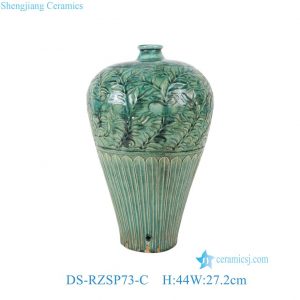 DS-RZSP73-C  Kiln Transformed Green Glaze Relief Auspicious Beast Interlocking Lotus Chrysanthemum Petal Plum Vase Lamp