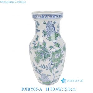 RXBY05-A  Large-Mouthed Vase with Blue-and-White Green Leaf Patterns