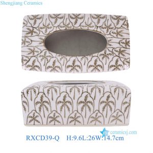 RXCD39-Q  Rectangular Ceramic Napkin Holder Brown Glaze Coconut Tree Pattern